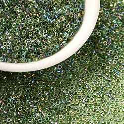 Cylinder Seed Beads, Uniform Size, Transparent Colours Rainbow, Olive Drab, 2x1.3~1.5mm, Hole: 0.8~1mm, about 888pcs/10g(X-SEED-H001-A05)