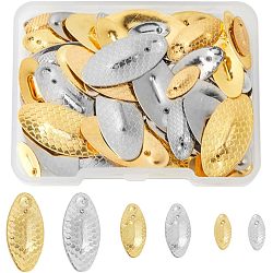 72Pcs 6 Style Iron Fishing Lures, Fishing Attractor Spinner Blades, for Hard Lures Worm Spinner Baits Spoons Rigs Making, Horse Eye with Fish Scale Pattern, Platinum & Light Gold, 12~26x5~12.5x0.5~1mm, Hole: 0.7mm, 12pcs/style(IFIN-FH0001-65)