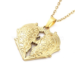 Heart with Flower 304 Stainless Steel Pendant Necklaces, Cable Chain Necklaces for Women, Real 18K Gold Plated, 15.75 inch(40cm), pendant: 25x26.5mm(NJEW-G083-03B-G)