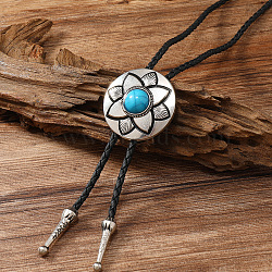 PU Leather Lariat Necklaces, Alloy with Synthetic Turquoise Flower Pendant Necklace, 15.75~27.56 inch(40~70cm)(PW-WG35299-01)