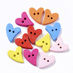2-Hole Spray Painted Wooden Buttons, Heart, Mixed Color, 18x16x4mm, Hole: 2mm(BUTT-T007-008)