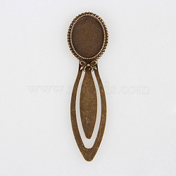 Tibetan Style Antique Bronze Iron Bookmark Cabochon Settings, with Alloy Oval Tray, Cadmium Free & Nickel Free & Lead Free, Tray: 25x18mm, 85x24x3mm(X-PALLOY-N0084-10AB-NF)