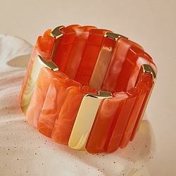Boho Acrylic Tile Stretch Bracelets, Summer Multicolor Tile Bracelets for Vacation, Dark Orange, Inner Diameter: 2.80 inch(7.1cm)(WG79D38-02)