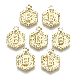 Alloy Pendants, Cadmium Free & Nickel Free & Lead Free, Hexagon with Letter, Real 18K Gold Plated, Letter.B, 17.5x13x2mm, Hole: 2mm(PALLOY-N157-003B-NR)