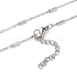 304 Stainless Steel Cable Chain Necklaces, with Tube Beads and Lobster Claw Clasps, Stainless Steel Color, 17-7/8 inch(45.5cm)(NJEW-JN03169-02)