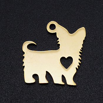 201 Stainless Steel Silhouette Charms, Dog with Heart, Golden, 14x15x1mm, Hole: 1.4mm