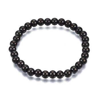 201 Stainless Steel Round Beaded Stretch Bracelet for Men Women, Electrophoresis Black, Inner Diameter: 2-1/4 inch(5.7cm), Beads: 7mm