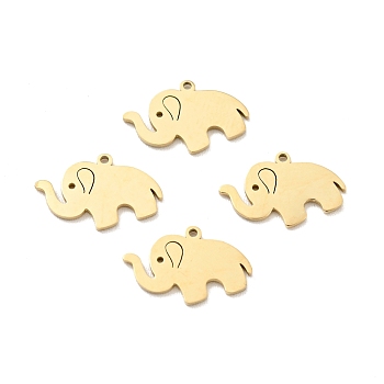 Ion Plating(IP) 304 Stainless Steel Glaze Manual Polishing Charms, Elephant, Golden, 7x11.5x0.7mm, Hole: 0.7mm