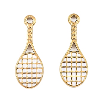 304 Stainless Steel Enamel Pendants, Racket Charms, PVD Vacuum Plating, Real 18K Gold Plated, White, 24.5x9.5x2mm, Hole: 1.6mm