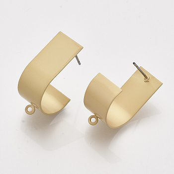 Iron Stud Earring Findings, with Steel Pins and Loop, Matte Gold Color, 25x10mm, Hole: 1.2mm, Pin: 0.7mm