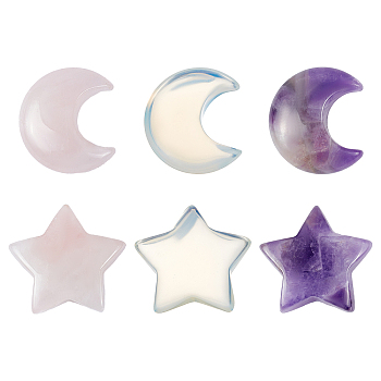 CHGCRAFT 6Pcs 6 Style Natural & Synthetic Gemstone Beads, No Hole, Tumbled Stone, Star & Moon, 29~30x26~30.5x8.5~10mm, 1pc/style