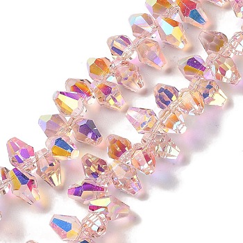 AB Color Plated Electroplate Beads Strands, Faceted, Rhombus, Pink, 8.5x6mm, Hole: 0.9mm, about 98~99pcs/strand, 12.99~14.57''(33~37cm)