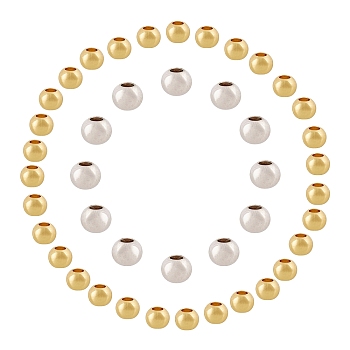 ARRICRAFT Brass Beads, Round, Platinum & Golden, 4mm, Hole: 1.5~2mm & 3x2.5mm, Hole: 1.5mm, 2 colors, 100pcs/color, 200pcs/box