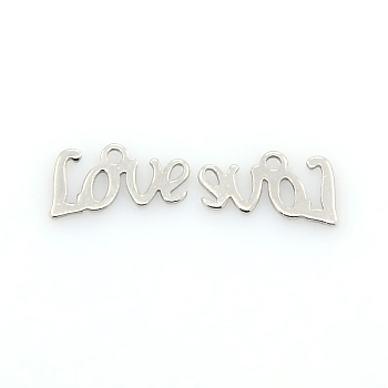 201 Stainless Steel Charms, Word LOVE Pendants for Valentine'Day, Stainless Steel Color, 12x6x1mm, Hole: 1mm
