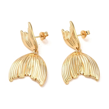 Fishtail Shape 304 Stainless Steel Stud Earrings, Dangle Earrings for Women, Golden, 37x20mm