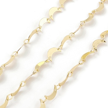 Brass Moon Link Chains, Unwelded, with Spool, Real 18K Gold Plated, 9x5x0.3mm