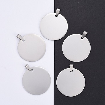 304 Stainless Steel Pendants, Manual Polishing, Blank Stamping Tags, Flat Round, Stainless Steel Color, 35x35x1.8mm