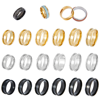 36Pcs 18 Style 304 Stainless Steel Grooved Finger Ring Settings, Ring Core Blank, for Inlay Ring Jewelry Making, Mixed Color, Inner Diameter: 16.9~22.2mm, 2Pcs/style