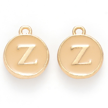 Golden Plated Alloy Enamel Charms, Cadmium Free & Lead Free, Enamelled Sequins, Flat Round with Letter, Wheat, Letter.Z, 14x12x2mm, Hole: 1.5mm