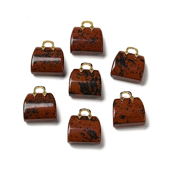 Natural Mahogany Obsidian Brass Pendants, Handbag Charms, Golden, 27.5x26x12mm, Hole: 6.3x5mm