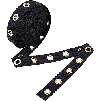 Cotton Ribbons with Eyelet Ring and Metallic Wire Twist Ties, Black, 1 inch(25mm), 6 yards/bag