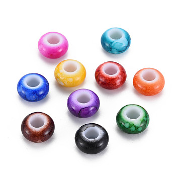 Baking Paint Opaque European Acrylic Beads, Large Hole Beads, Rondelle, Mixed Color, 14x8mm, Hole: 6mm, about 500pcs/500g