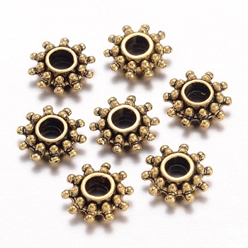 Tibetan Style Alloy Spacer Beads, Flower, Antique Golden, Lead Free & Cadmium Free & Nickel Free, 9x3mm, Hole: 2.5mm