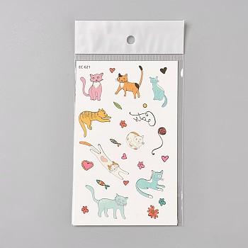 Removable Kitten Temporary Tattoos, Water Proof, Cartoon  Paper Stickers, Cat, Colorful, 120~121.5x75mm