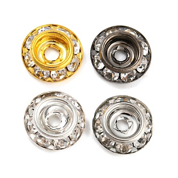 Brass Crystal Rhinestone Beads, Flat Round, Mixed Color, 9x2.5mm, Hole: 1.6~2mm