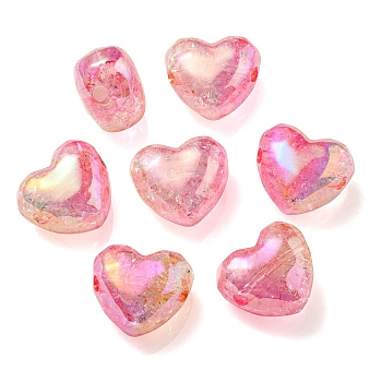 Transparent Crackle Acrylic Beads, Gradient Color, Heart, Pearl Pink, 19x22x14mm, Hole: 3.5mm