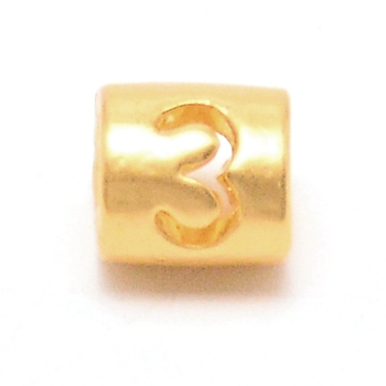 Alloy Beads, Column with Hollow Number, Matte Gold Color, Number, 6.5x6mm, Hole: 3.3mm