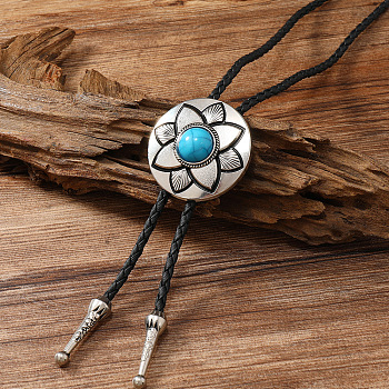 PU Leather Lariat Necklaces, Alloy with Synthetic Turquoise Flower Pendant Necklace, 15.75~27.56 inch(40~70cm)