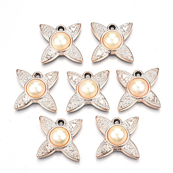 UV Plating Acrylic Pendants, with ABS Plastic Imitation Pearl Beads, Star, Light Gold, 22.5x22.5x8mm, Hole: 2mm