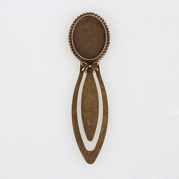Tibetan Style Antique Bronze Iron Bookmark Cabochon Settings, with Alloy Oval Tray, Cadmium Free & Nickel Free & Lead Free, Tray: 25x18mm, 85x24x3mm