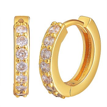 Brass Hoop Earrings, with Rhinestone, Golden, Crystal, 13x15x2.5mm, Pin: 1mm