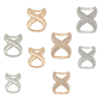 8Pcs 8 Styles 8-shaped Zinc Alloy Buckles with Rhinestone Buckles, for Bag Buckle Accessories Makings, Mixed Color, 26~30x32.5~38x16~19mm, Hole: 16.5~19x9~10mm, 1pc/style