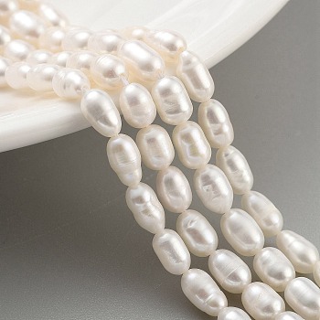 Natural Cultured Freshwater Pearl Beads Strands, Rice, Grade 4A, Snow, 4~4.5mm, Hole: 0.6mm, about 26~29pcs/strand, 6.69''(17cm)