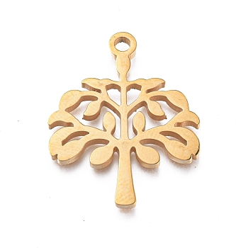 Ion Plating(IP) 304 Stainless Steel Pendants, Manual Polishing, Tree of Life, Golden, 23.5x18.5x1.2mm, Hole: 1.8mm