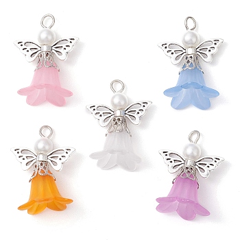 Acrylic Pendants, Angel, with Silver Alloy Beads, Mixed Color, 28x22x18.5mm, Hole: 2.5mm