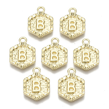 Alloy Pendants, Cadmium Free & Nickel Free & Lead Free, Hexagon with Letter, Real 18K Gold Plated, Letter.B, 17.5x13x2mm, Hole: 2mm