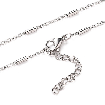 304 Stainless Steel Cable Chain Necklaces, with Tube Beads and Lobster Claw Clasps, Stainless Steel Color, 17-7/8 inch(45.5cm)