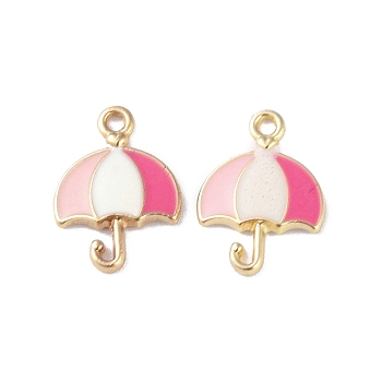 Alloy Enamel Pendants, Cadmium Free & Lead Free, Golden, Umbrella Charm, Pink, 12x16.5x2mm, Hole: 1.5mm