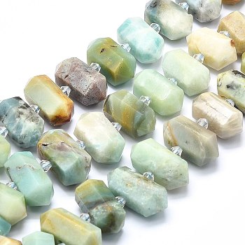 Natural Flower Amazonite Beads Strands, Faceted, Double Terminated Pointed/Bullet, 20~31x12~14x10~13mm, Hole: 1.8mm, about 23~24pcs/strand, 15.55 inch(39.5cm)