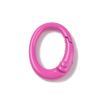 Spray Painted Alloy Spring Gate Rings, Oval, Camellia, 19.5x15x4.5mm