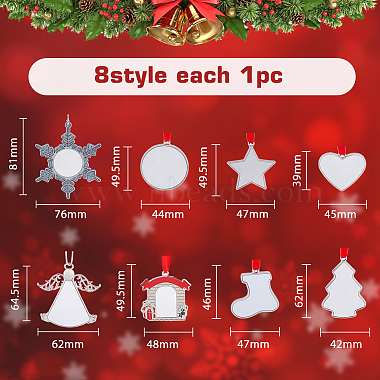 8 Sets 8 Styles Christmas Theme Sublimation Blank Alloy Pendant Decorations(DIY-FH0005-64)-2