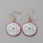 Enamel Fruit Dangle Earrings, Light Gold Alloy Drop Earrings with Iron Ear Wires for Women, Pitaya Pattern, 43mm, Pin: 0.6mm(EJEW-WH0004-21C)