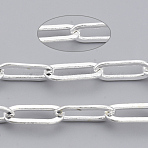 Brass Paperclip Chains, Flat Oval, Drawn Elongated Cable Chains, Soldered, with Spool, Cadmium Free & Lead Free, Silver, 11x4.3x0.7mm, about 150.91 Feet(46m)/roll(CHC-S008-001B-S)