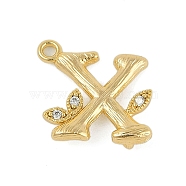 Brass Crystal Rhinestone Letter Links Connector Charms, Real 18K Gold Plated, Letter X, 14x14x3.5mm, Hole: 1.2mm and 1.5mm(KK-S395-06G-X)