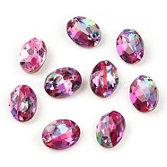DIY Pointed Back K9 Glass Rhinestone Cabochons, Random Color Back Plated, Shiny Laser Style, Faceted, Oval, Rose, 8x6x3.5mm(RGLA-T054-6x8mm-209LS)