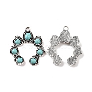 Alloy Pendants, with Synthetic Turquoise, Horn Charms, Antique Silver, 43x36x5mm, Hole: 3mm(FIND-TAC0023-09AS)